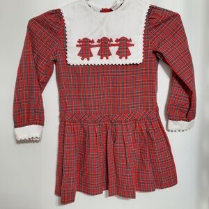Vintage Plaid Drop Waist Girls Dress Red Green Long Sleeve Zipper